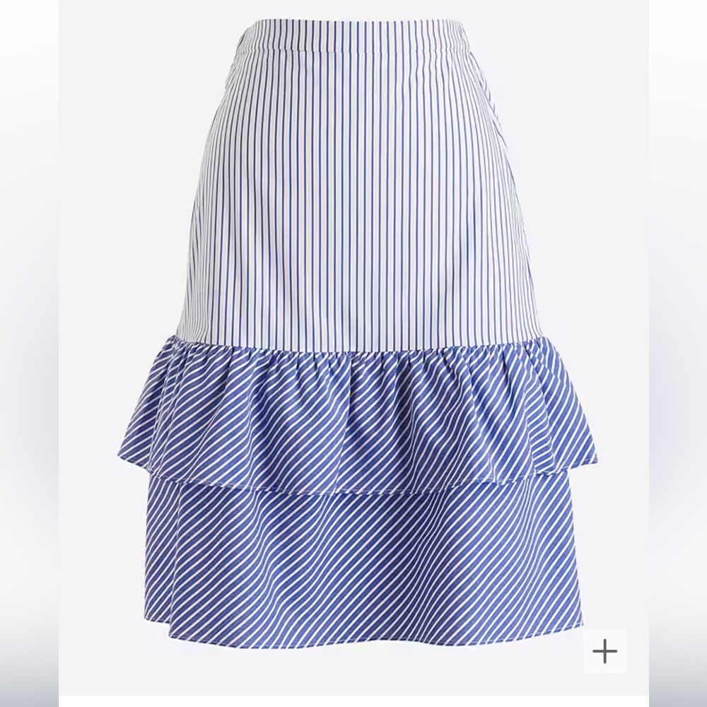 {JCrew}-Size:2-Cocktail Stripe Tiered Ruffle Midi Skirt